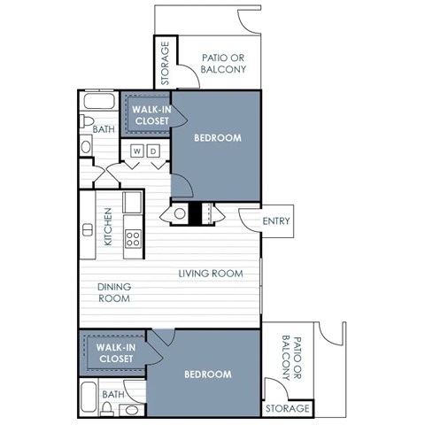 Floor plan for 2 beds, 2 baths, 1020 sqft